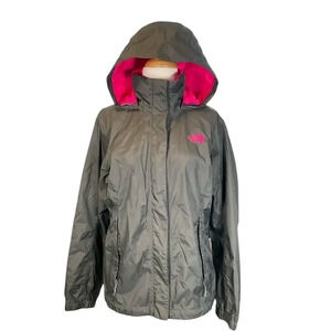 The North Face Hooded Hyvent Lightweight Gray W Dark Pink Women's Jacket Size Lg